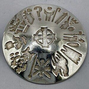 Ireland Symbols Of Irish Heritage Brooch Signed Solvar Dublin Sterling Silver